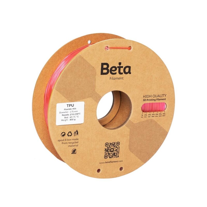 Beta TPU 95A Filament Transparent Raspberry Red
